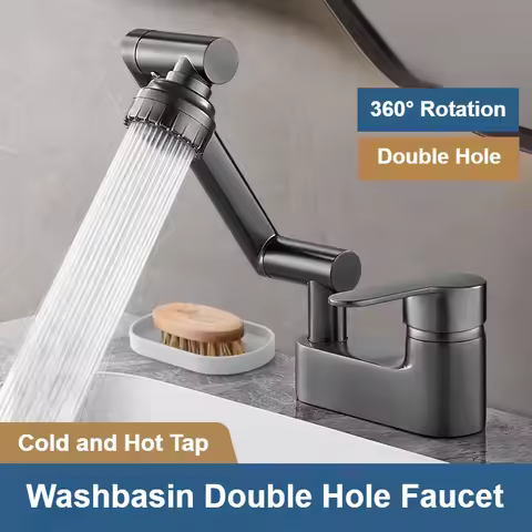 2 Modes Spray Basin Faucets Bathroom Cold Hot Mixer Tap Toilet Countertop Faucet Deck Mounted 360° Rotation Sink Faucet