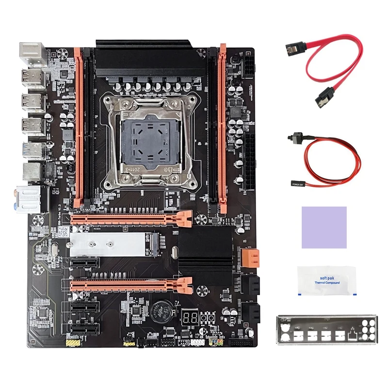 X99 Motherboard+SATA Cable+Switch Cable+Baffle+Thermal Grease+Thermal Pad LGA2011 V3 M.2 NVME NGFF Support DDR4 4X16G