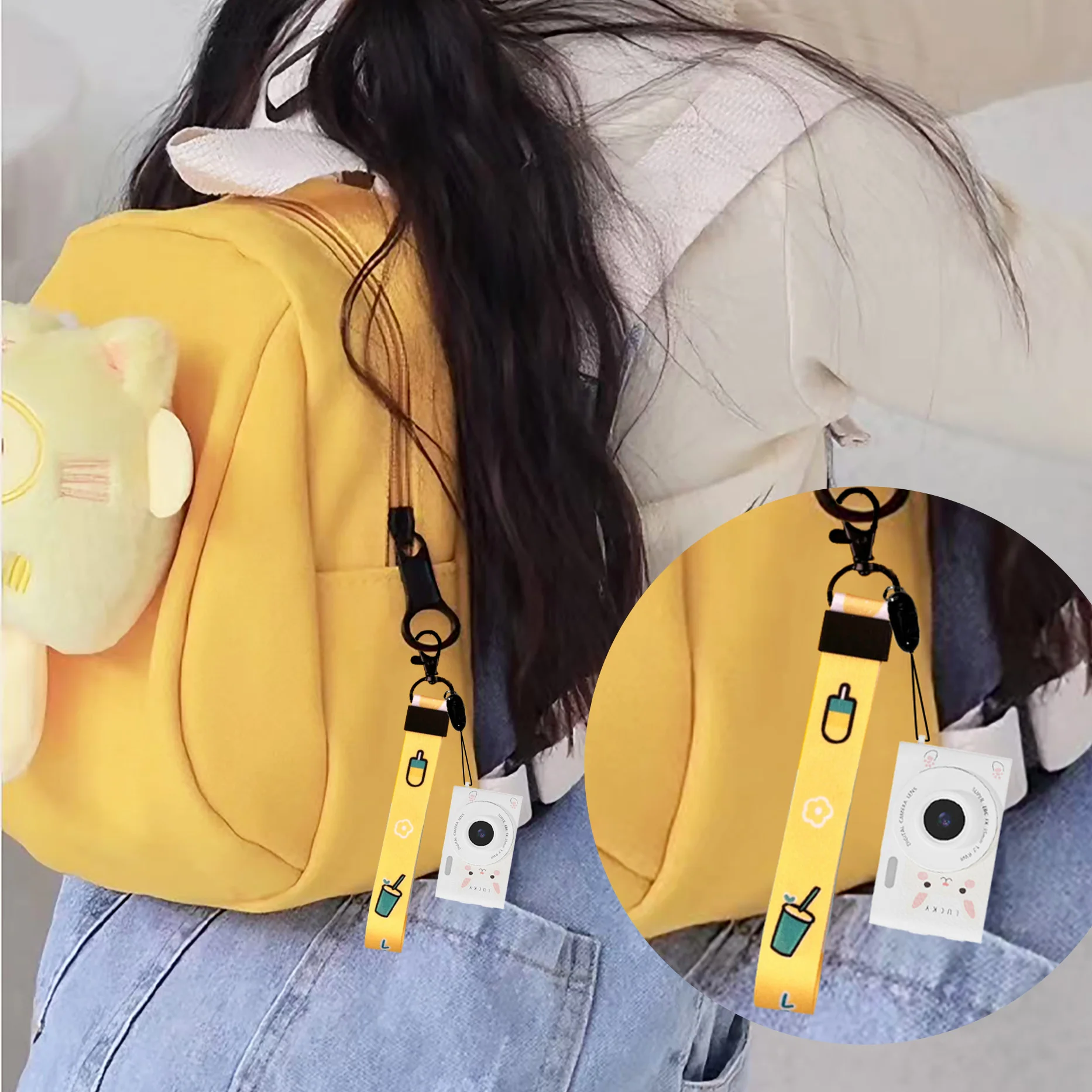 กล้องจิ๋วสําหรับเด็กพร้อม TF 32GB, ถ่ายภาพและบันทึกวิดีโอ, ชาร์จ USB และเชือกเส้นเล็ก, เสน่ห์กระเป๋าเป้สะพายหลัง, ของขวัญวันหยุดและวันเกิด