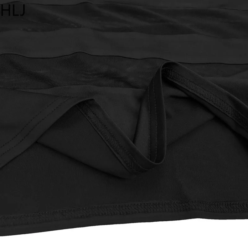 HLJ Sexy mesh see through bodycon Long Dresses Women Solid color Short sleeve lapel Dress female streetwear Vestidos summer new