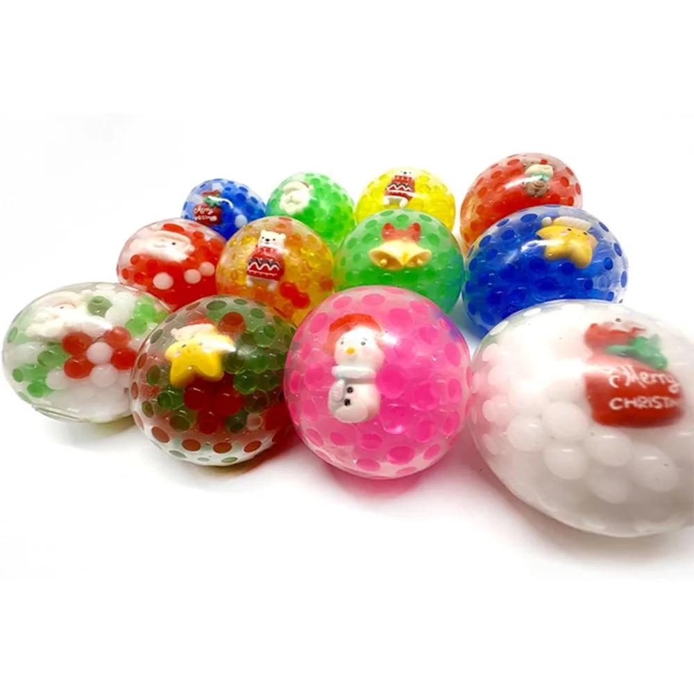 1-12PCS Christmas Stress Balls Squeeze Fidget Toys with Water Beads Santa Cluse Snowman Elk Stress Relief Toys for Party Favors