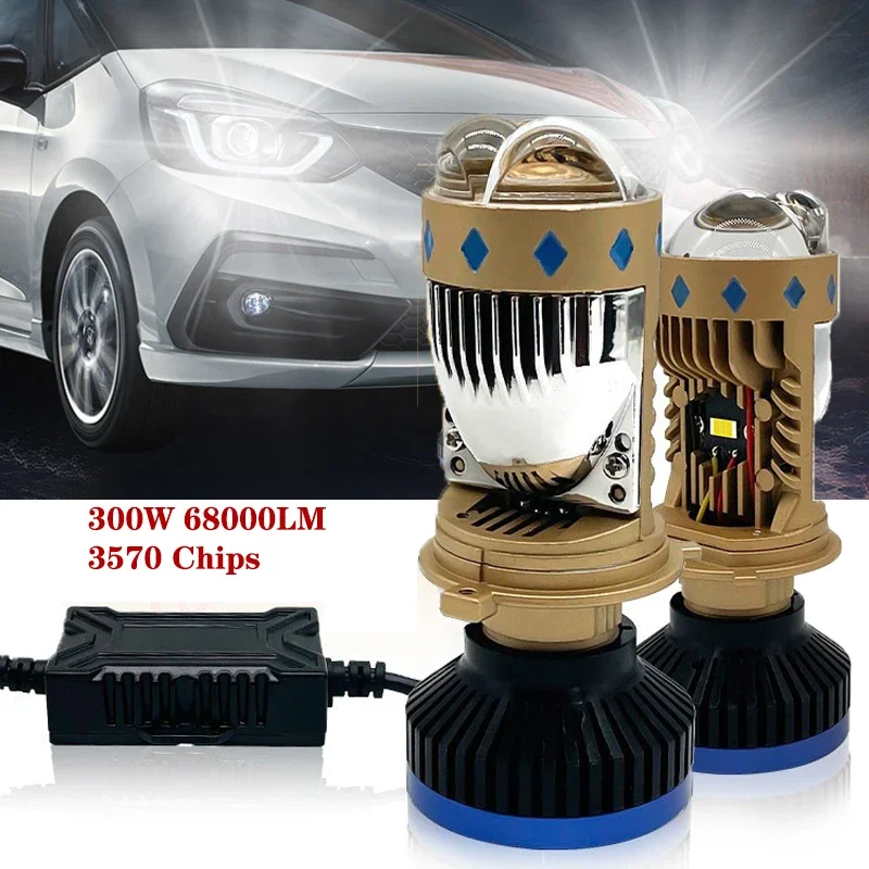 

H4 LED Headlamp Directly Plug in T8 Car Motorcycle Spotlight Turbo Fan Lens Headlight 180W LHD RHD Dual Lens H4 Mini Bulb