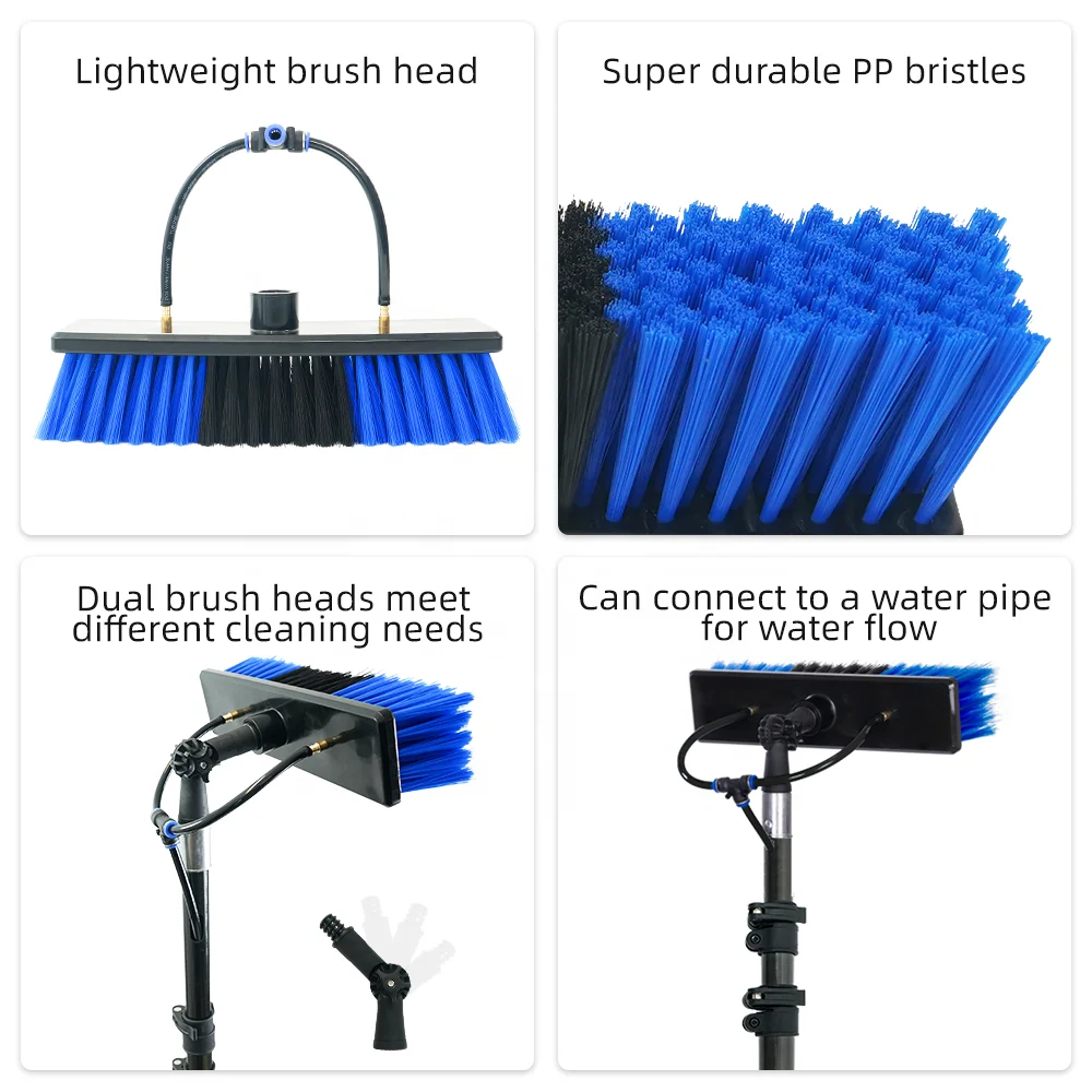 Water Fed Carbon Fiber Pole Kit Adjustable Solar Panel Cleaner Tool Set Telescopic Pole Brush Window Cleaning Equipment