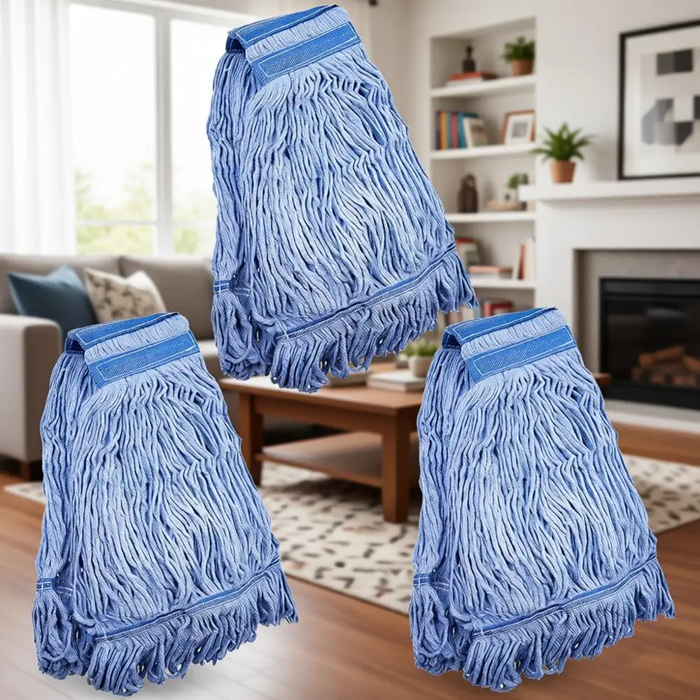 

Профессиональная синяя швабра для влажной уборки с 3 типами коммерческих насадок и большими ручками