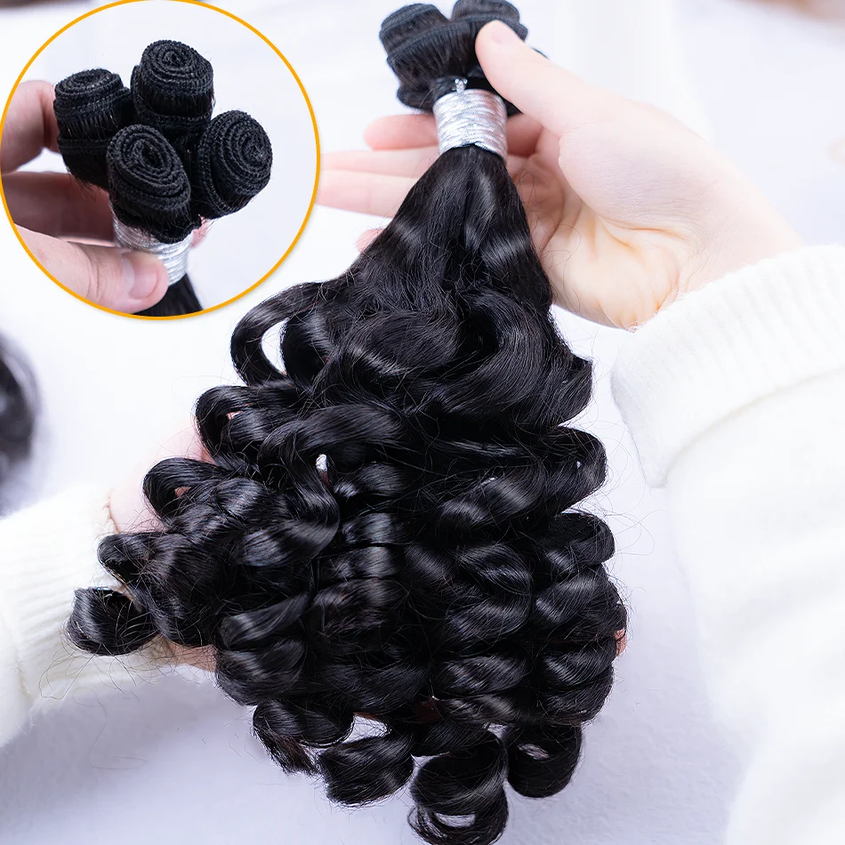 Classic Vintage Fumi Bouncy Curly Human Hair Extensions Virgin Real 100% Hair For Women 30 Inch Loose Wave Bundles Natural Color