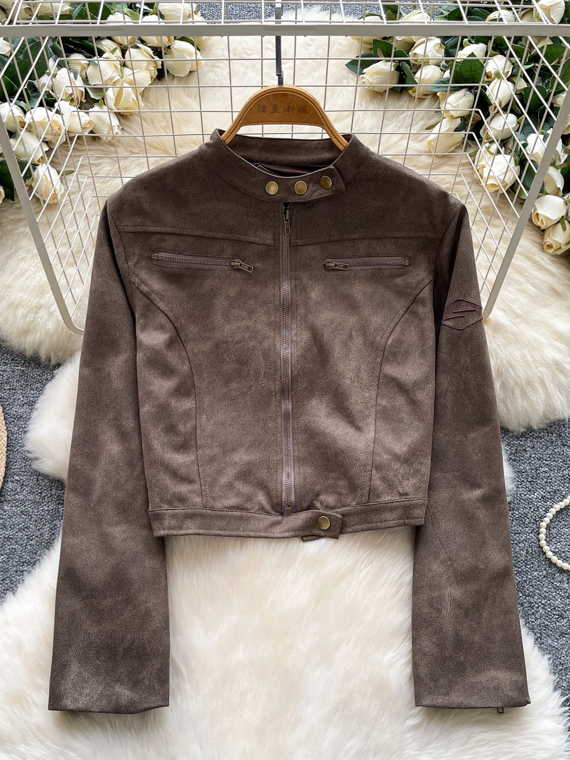 

Женское кожаное пальто в стиле ретро American Sle ort Jaet round Ne Long Sve, повседневное свободное пальто на пуговицах, универсальный осенний топ