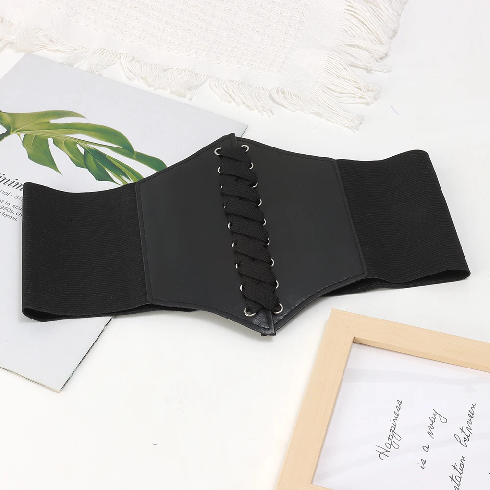 Cinto elástico largo preto para mulheres, cinto decorativo elegante, design simples de velcro, cinto de combinação, 1pc