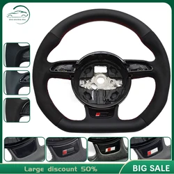For Audi A4 B8 Q3 A3 8V Half suede leather red line flat bottomed steering wheel with steering wheel button frame
