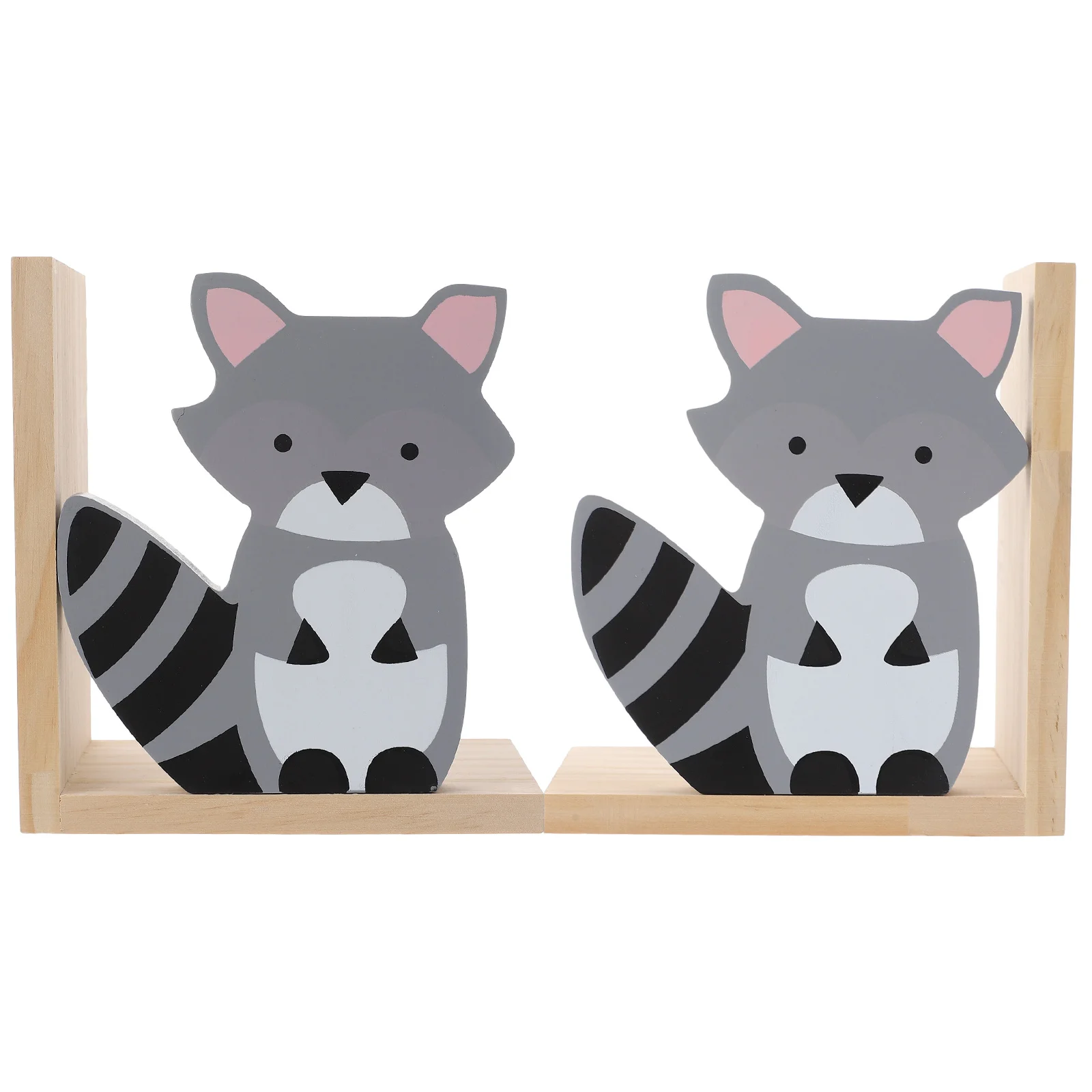 1 Pair Wooden Bookends Raccoon Shape Desktop Organizer For Home Office Book Stoppers Animal Theme Bookend Shelves Support Decor