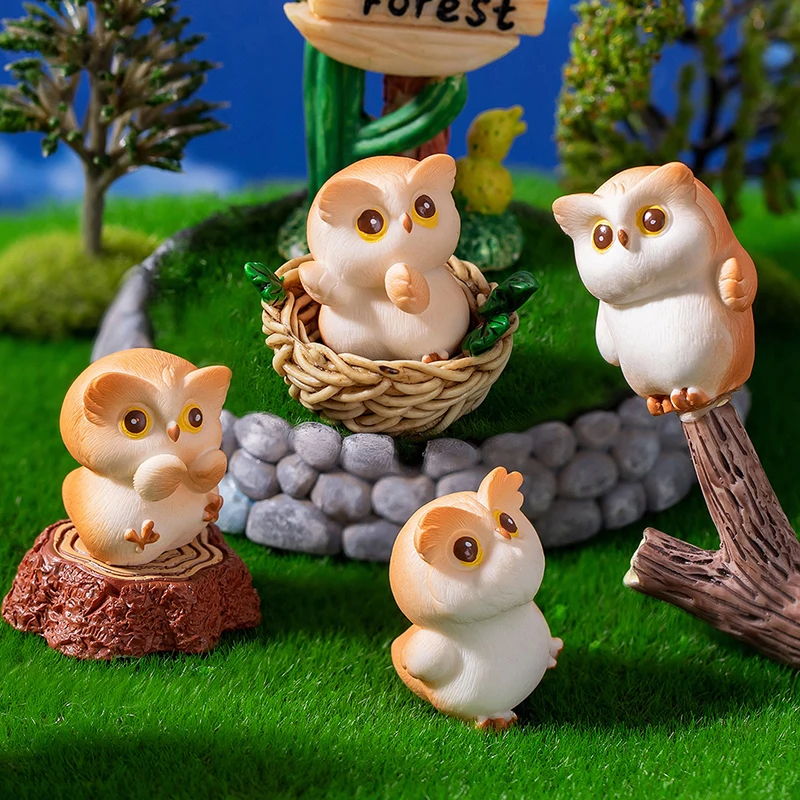 Cartoon Resin Owl Ornament Mini Owl Crafts Miniature Animal Figurines Family Micro Landscape Decoration Model Toy For Home Decor