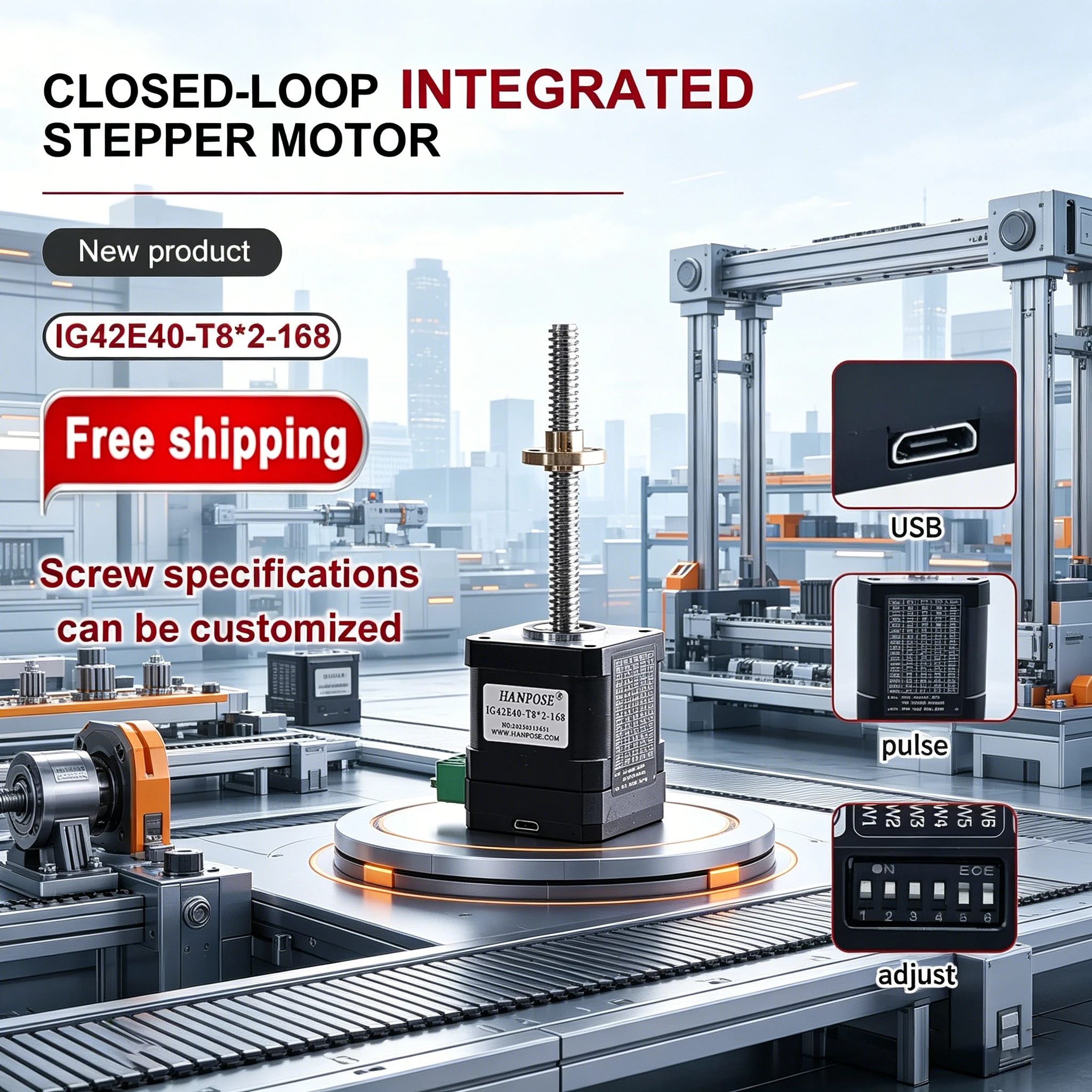 NEMA17 NEMA23 IG42E40-T8 closed-loop drive integrated trapezoidal screw motor Modbus RS485 communication TTL communication T8