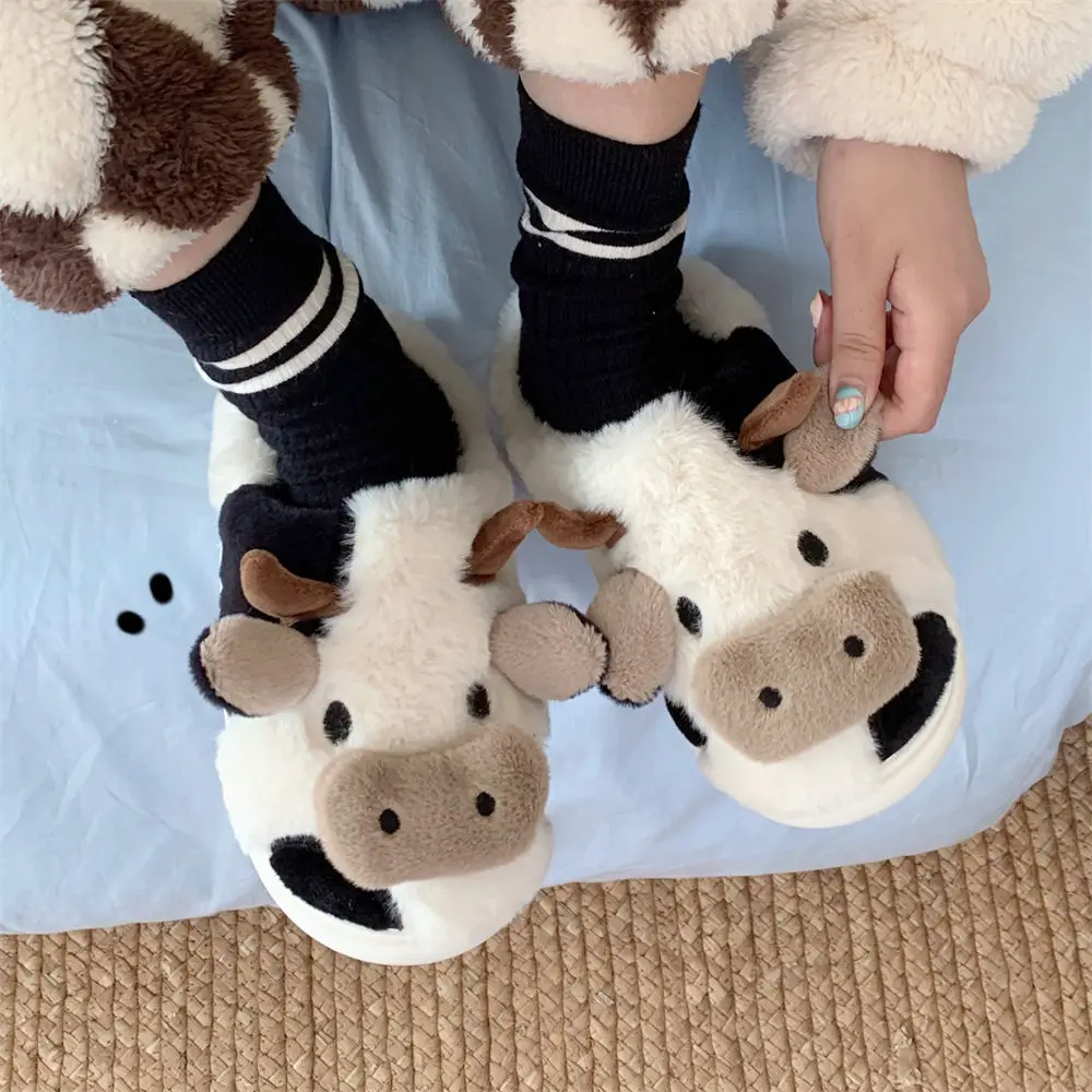 Animal Cow Plush Children Slipper Cartoon Kids Shoes Babi Flat Slides Child Cute Little Dairy Cow Indoor Soft Slippers family