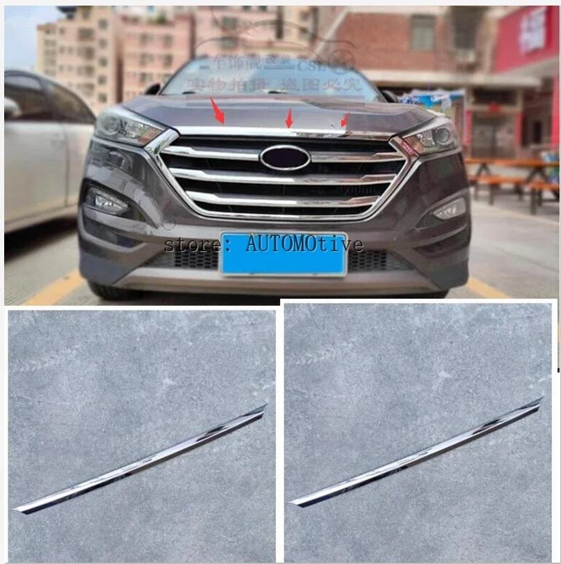 FIT FOR HYUNDAI TUCSON TL 2015 2016 2017 CHROME FRONT HOOD BONNET GRILL LIP MOLDING COVER TRIM GRILLE BAR GARNISH MESH STYLING