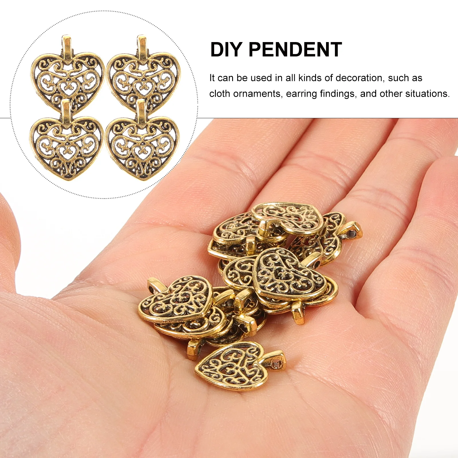 

50Pcs Hollow Heart Pendant Charms Metal Alloy DIY Findings for Necklace Bracelet Keyring Cellphone Decor Jewelry Making Golden