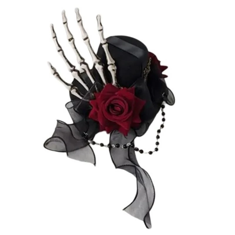 

Girl Flat Clip Hairpin Spooky Flower Top Hat Black Halloween for Women 15UB