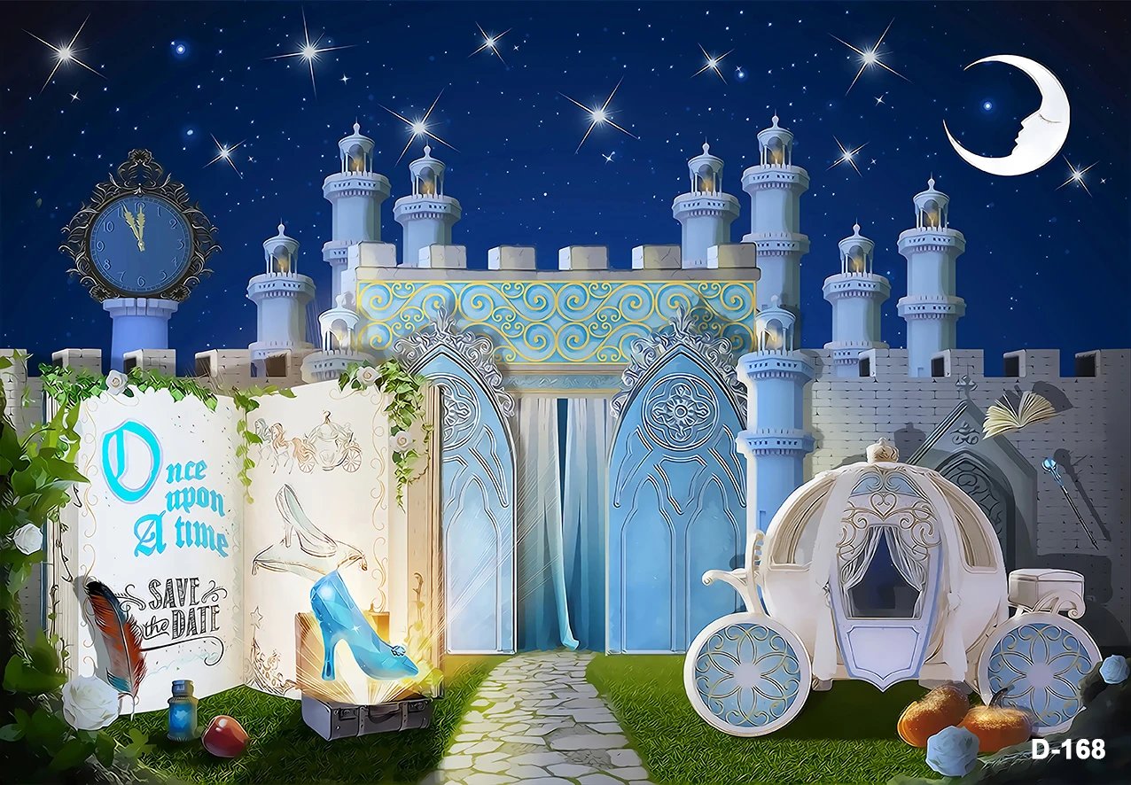 Disney Cinderella Blue Dreamy Cartoon Princess Custom Castle Vinyl Backdrop Girls Birthday Party Decoration Photography Banner