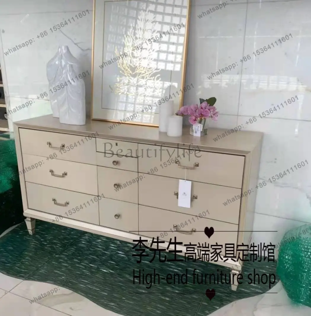 American light luxury champagne gold solid wood seven chest cabinet bedroom storage cabinet