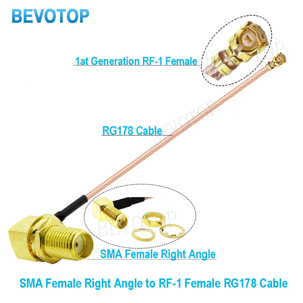 10PCS/lot Elbow RP-SMA / SMA Female Right Angle to u.FL/IPX-1 Female RG178 Pigtail RF Coaxial WIFI Antenna Extension Cable