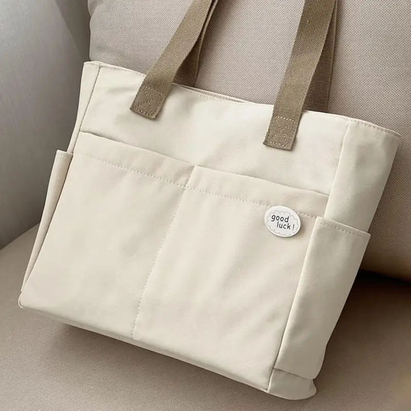 

Canvas Large Capacity Student Shoulder Bag Women's Portable Multi Layered Leisure Handbag Commuting Handbag Underarm Bag