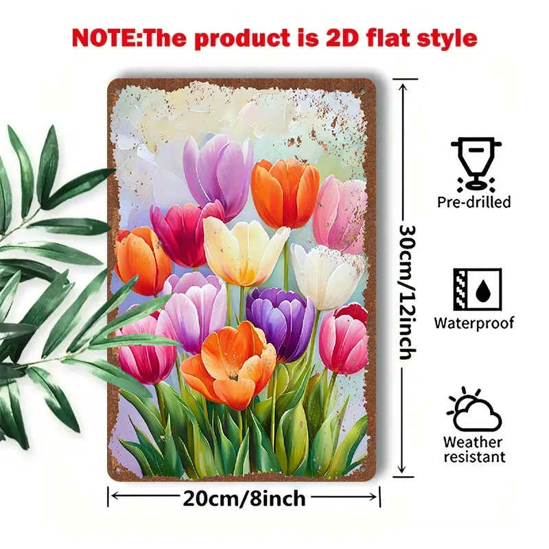 2D Flat - A 1pc 2D [Flat] Metal Sign Featuring a Vintage Tin Painting Measuring 8X12 Inches / 20X30 Cm, Showcasing Vibrant Bloom