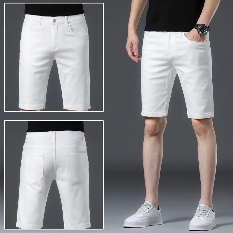 Летние однотонные джинсовые мужские шорты, эластичные модные универсальные свободные брюки, корейская мужская одежда, тонкие повседневные брюки-карго