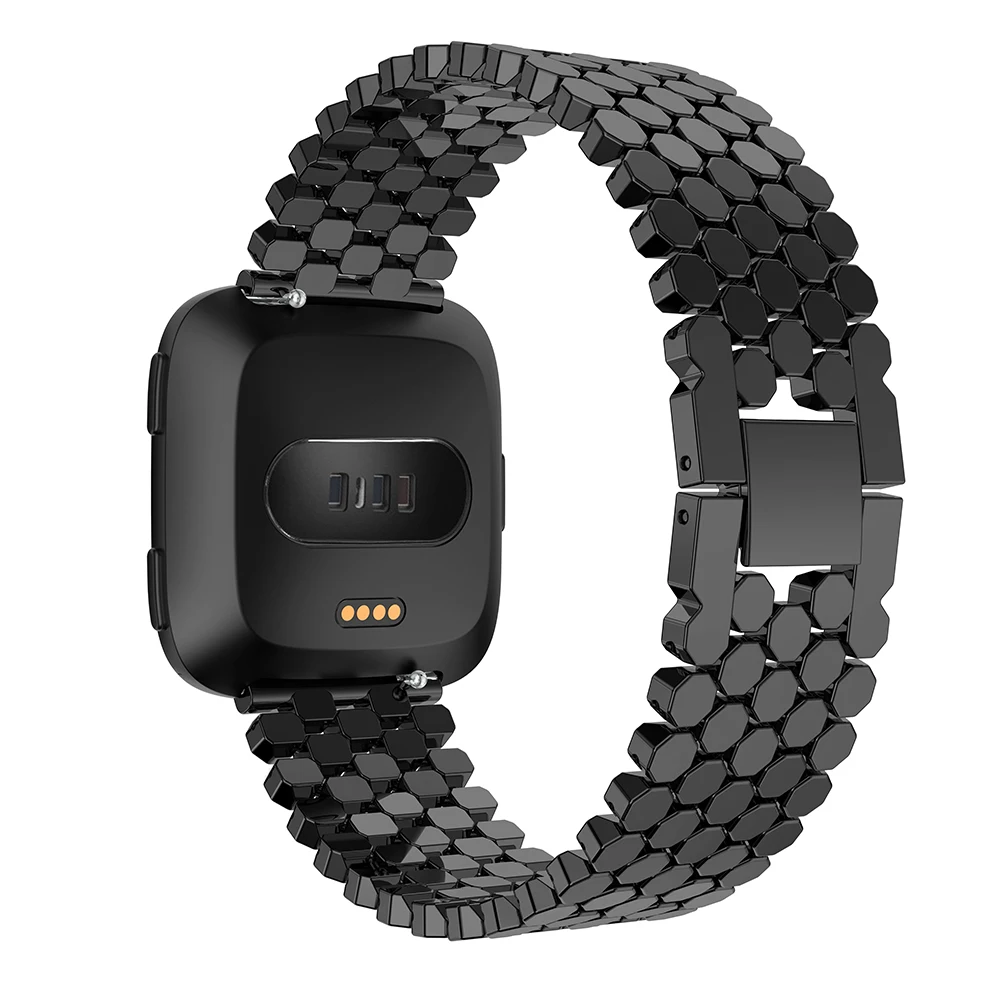 

Fish Scale Texture Stainless Steel Watch Band for Fitbit Versa Lite - Black