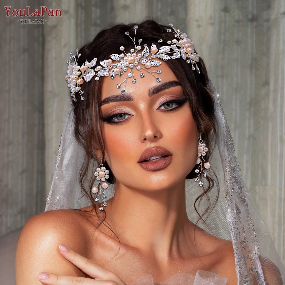 

YouLaPan HP323 Pearls Women Headband Bride Wedding Hair Accessories Handmade Alloy Leaf Ladies Bridal Hair Ornaments Headpiece