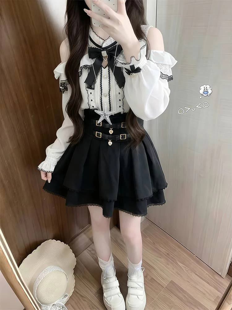 White Long Sleeve Shirt And High Waist Skirt Set Women's Fashion Slimming Style Japanese Design Autumn Collection 2026
