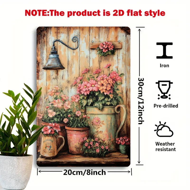 2D Flat - 2D Plane - 2D Plane Metal Iron Sign, Retro Floral Decorative Metal Wall Art - 19.99X30.0 Cm Rustic Iron Decorative Sig