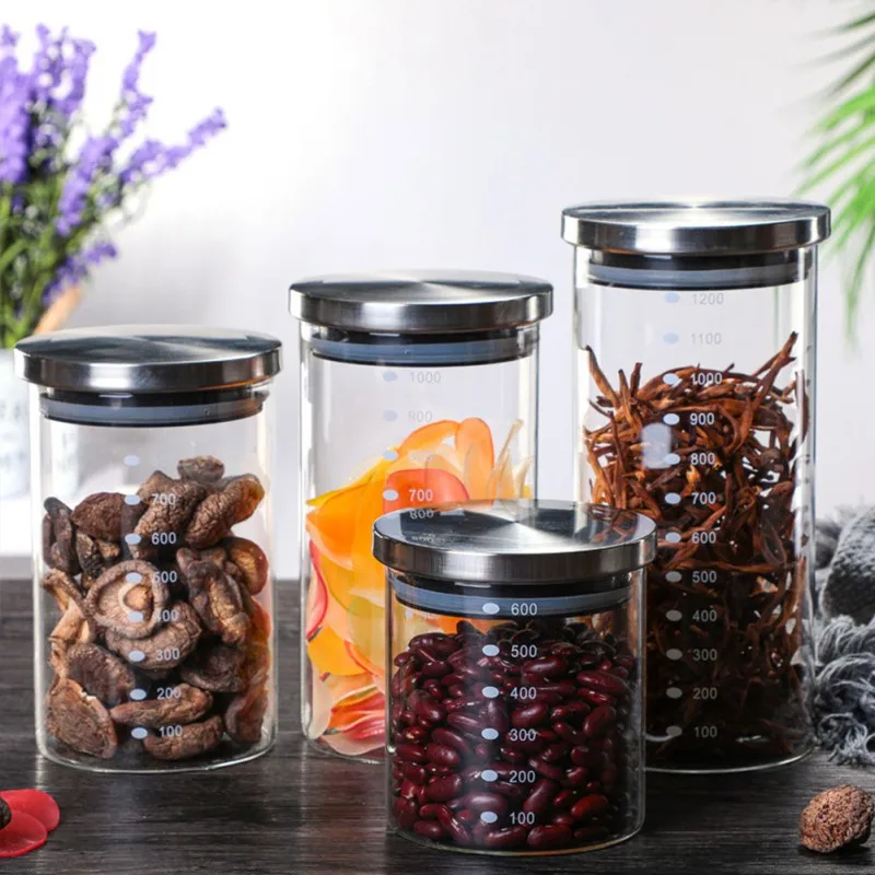 Glass Jar Airtight Canister Food Storage Bottles Jar Sealed Container Tea Coffee Beans Grains Candy Jars Organizer