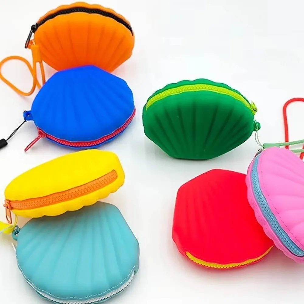 Multifunctional Silicone Coin Purse Shell Shape Zipper Cosmetic Bag Portable Earphone Bag Women Girls