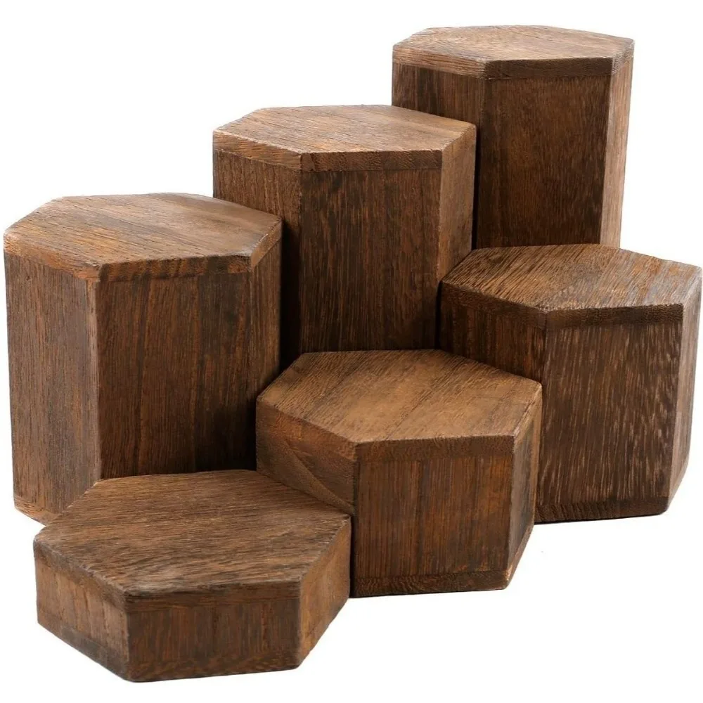 

6pcs/set Wooden Hexagon Display Stand Decorative Vintage Style Jewelry Display Stand Show Shelf Model Display Shelf