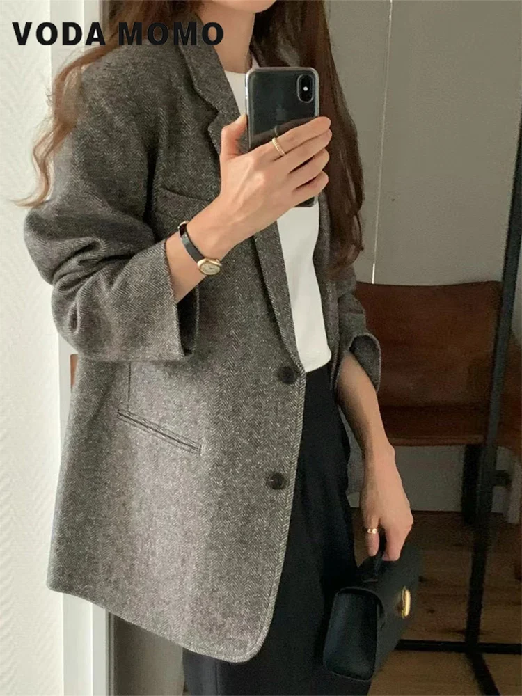 Veste à Simple Boutonnage pour Femme, Manteau Droit, Style Basique, Vintage, Mode Coréenne Harajuku, 2024