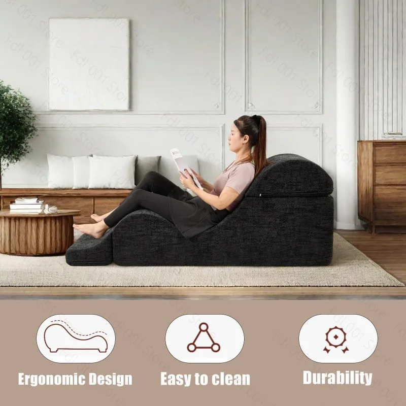 Convertible Ergonomic Foam Yoga Lounge Chair Adult Use with Waist Cushion Washable Cover Side Storage Bag