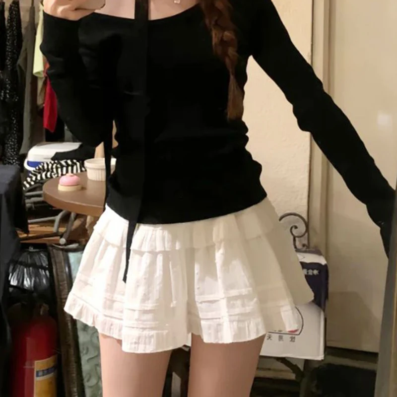 

Summer Girls Loose Thin Solid Cake Skirts Lady Korean Fashion Ballet High Waist Skirts Female Classic A-line Short Dress