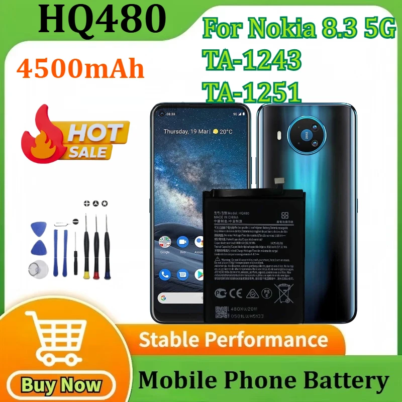

Новый аккумулятор HQ480 4500 мАч для Nokia 8,3 5G TA-1243 TA-1251, емкость, аккумуляторы для мобильных телефонов Bateria + инструменты