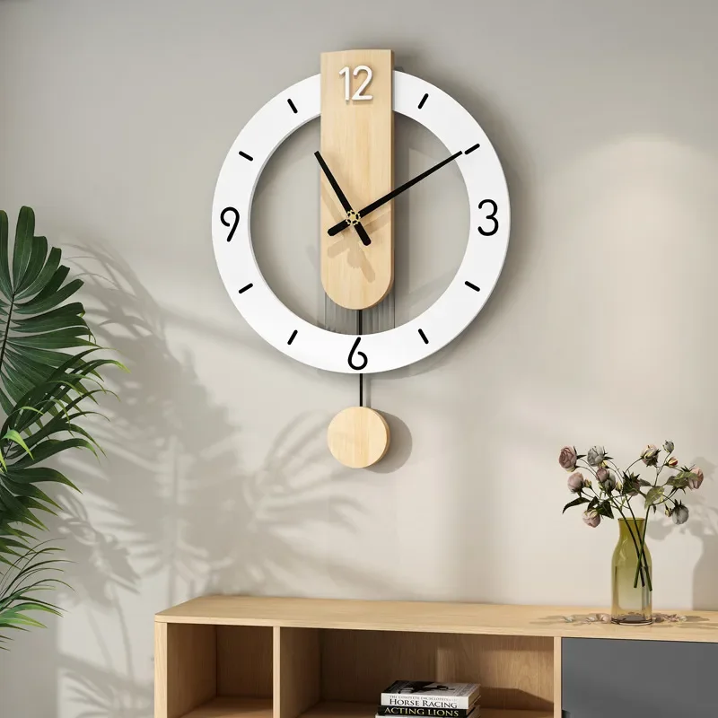 for Creative Clock Decoration Nordic Simple Solid Wood Home Wall Clock Living Room High Sense Internet Celebrity Log Wind