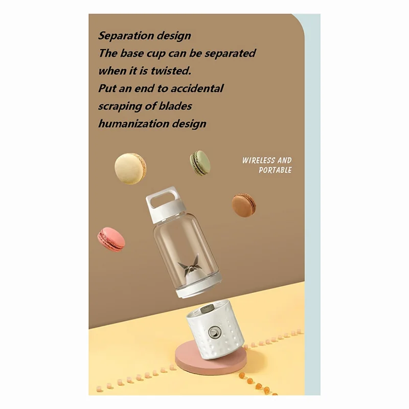 خلاط محمول صغير الحجم للعصائر والمخفوقات، كوب عصارة للسفر، صانع عصائر قابل لإعادة الشحن عبر USB، أزرق