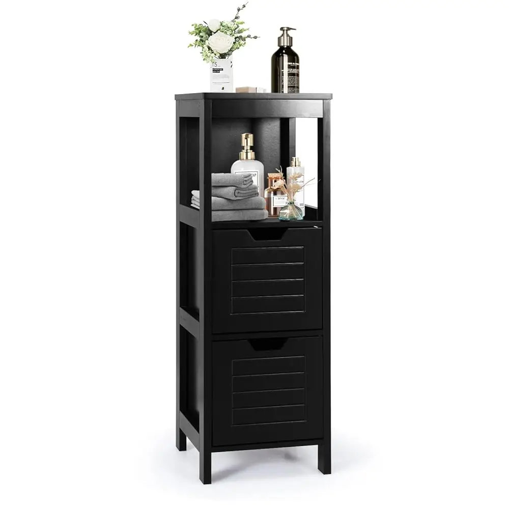 

Bathroom Storage Cabinet, Freestanding Wooden Side Storage Cabinet With 2 Adjustable Drawers, Space-Saving Floor Cabinet For