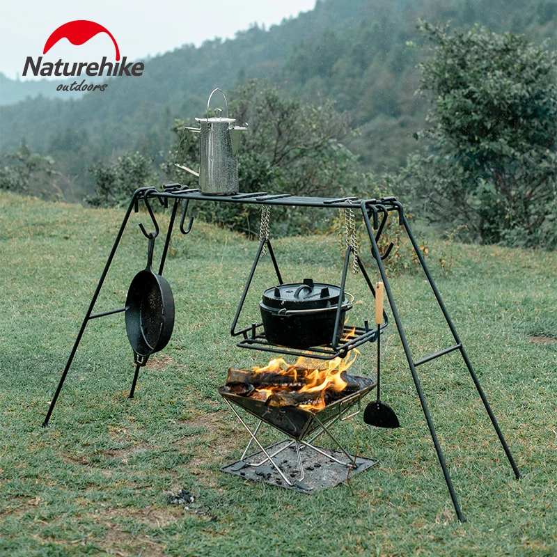 Naturehike Camping Portable Wrought Iron Rack Outdoor Barbecue Cook 60KG Bearing Hanging Pot Bracket Shelf Picnic Accessories