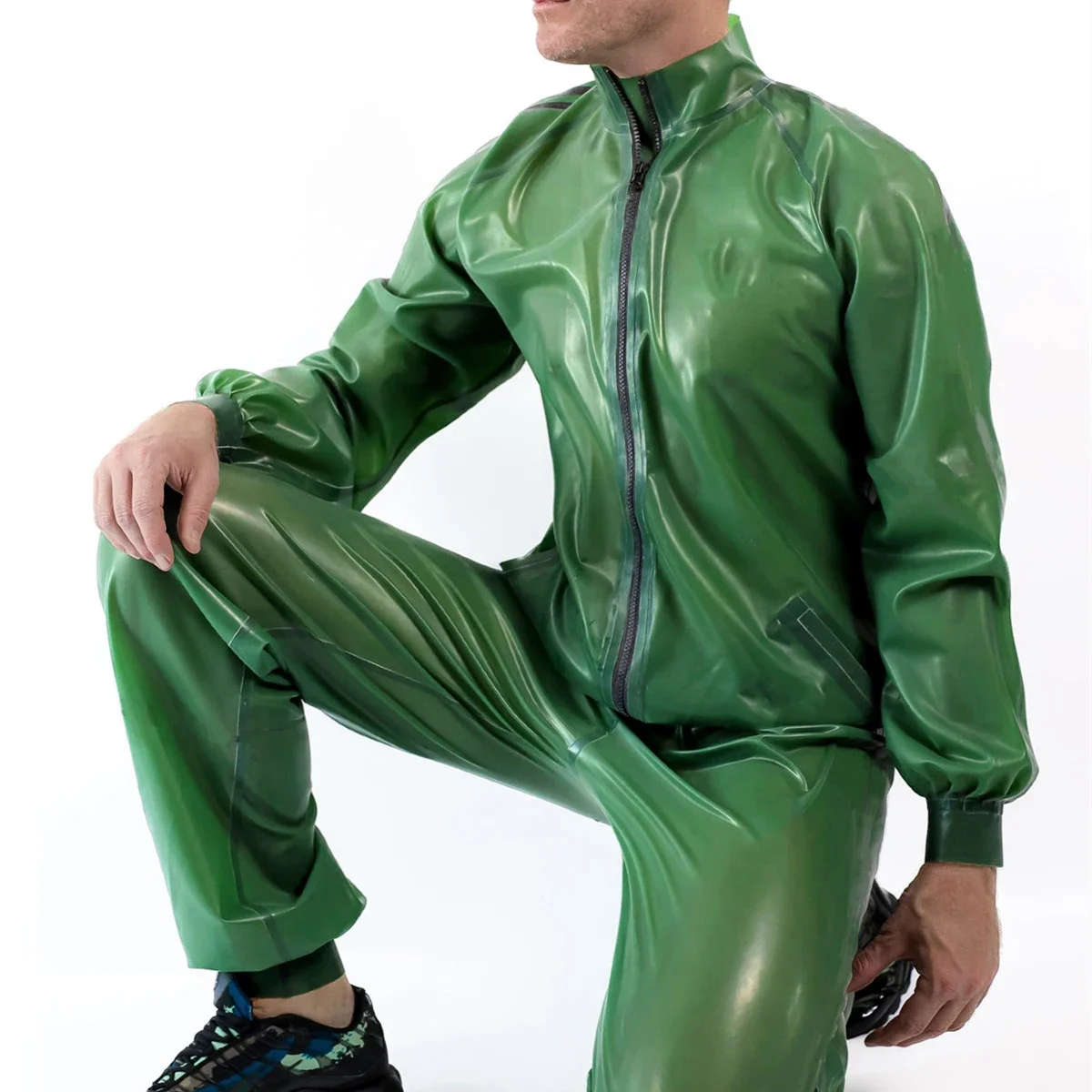 

Pure Rubber Latex Gummi Catsuit Sport Set Shirt and Pants Fitness Men's Sportswear S-XXL