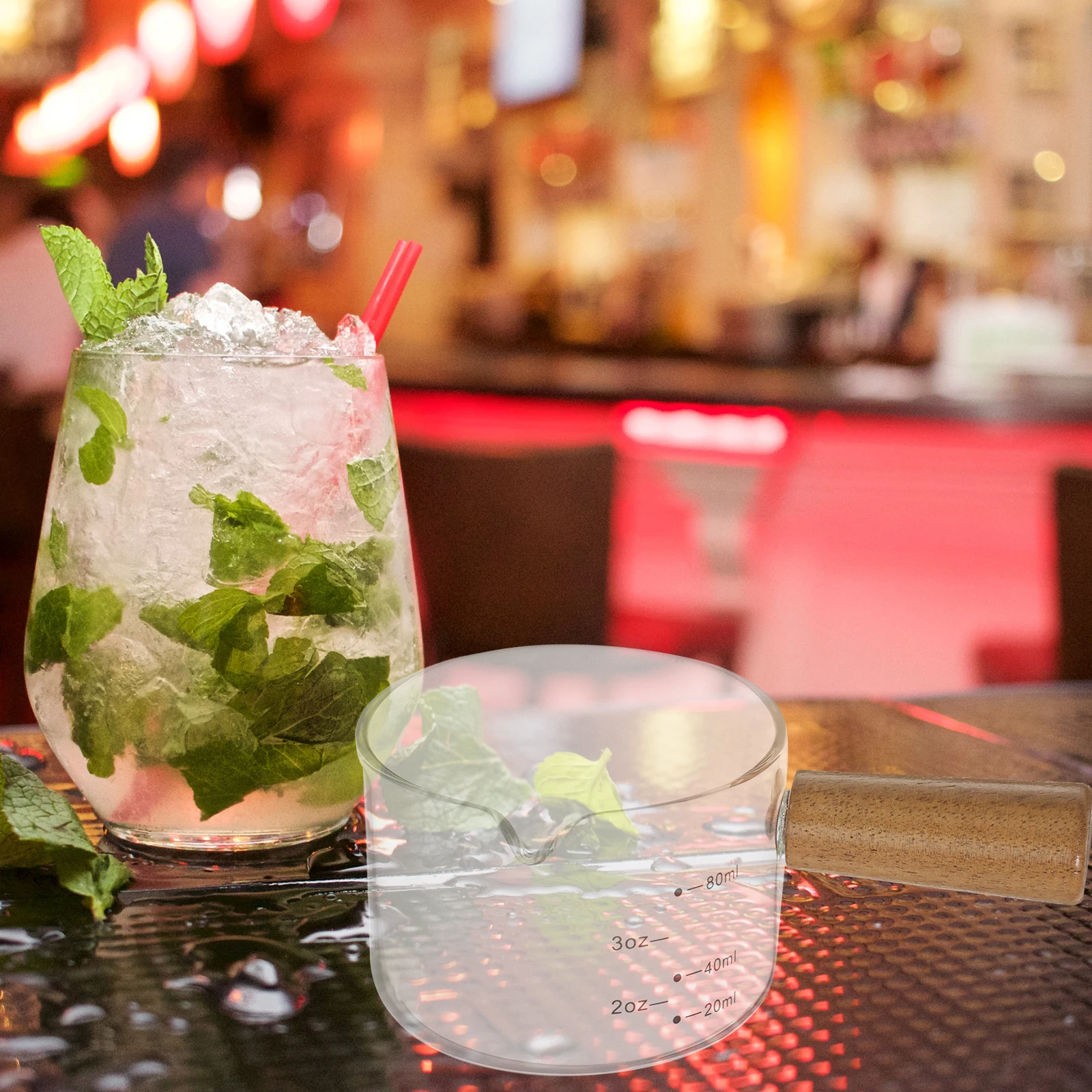 

1 Small Milk Jug with Wooden Handle Glass Measuring Pitcher for Espresso Cup Creamer Mini Frothing Steamer Kitchen Bar