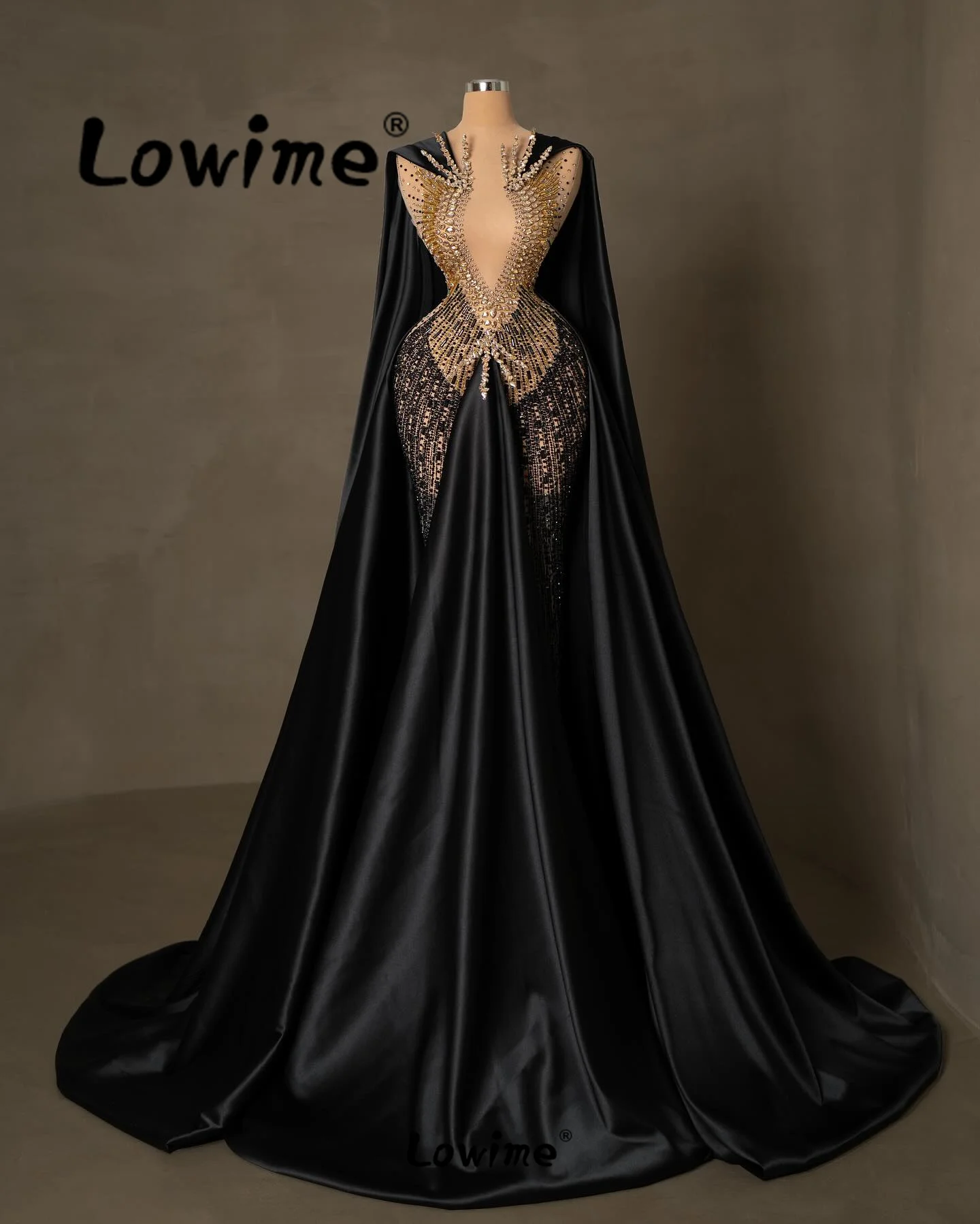 

Женское вечернее платье с юбкой-годе, черное платье с длинным рукавом, украшенное искусственными кристаллами, в стиле Звезд, 2024