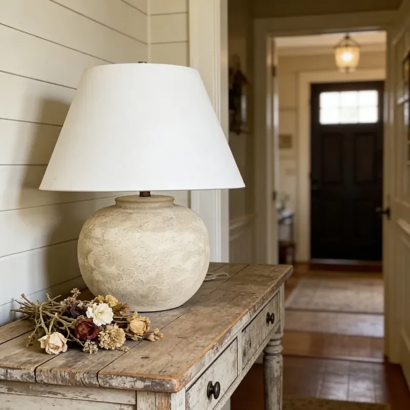 Rustic Handmade Ceramic Table Lamp with Linen Shade for Home Decor Hotel Villa Living Room Bedroom Nightstand Lighting