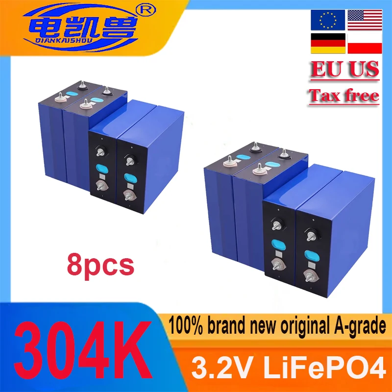 

LiFePO4 Battery 304Ah 3.2V Cell Lithium Iron Phosphate Rechargeable Batteries DIY 12V 24V 48V For EV RV Vans Electric Carts Boat