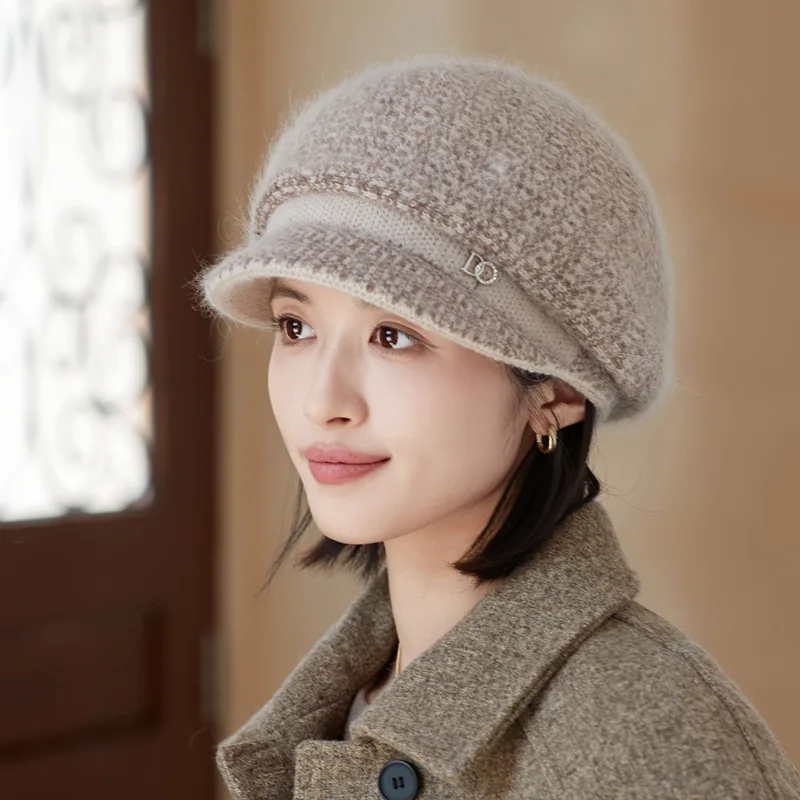 قبعة الخريف والشتاء للنساء قبعة أمي بريطانية أنيقة جديدة متعددة الاستخدامات سميكة ودافئة محبوكة
