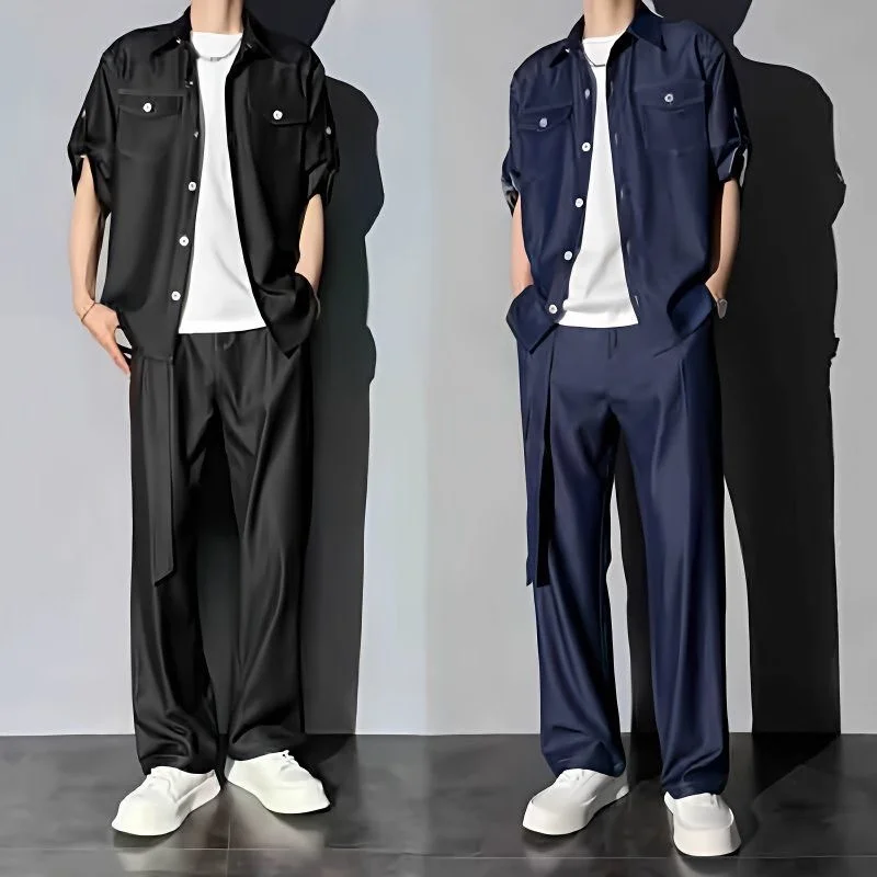 Tagkita Loose Fit Summer Men's Denim Set Thin Short Sleeve Shirt And Pants Two-Piece Fashionable And Cool Sensation