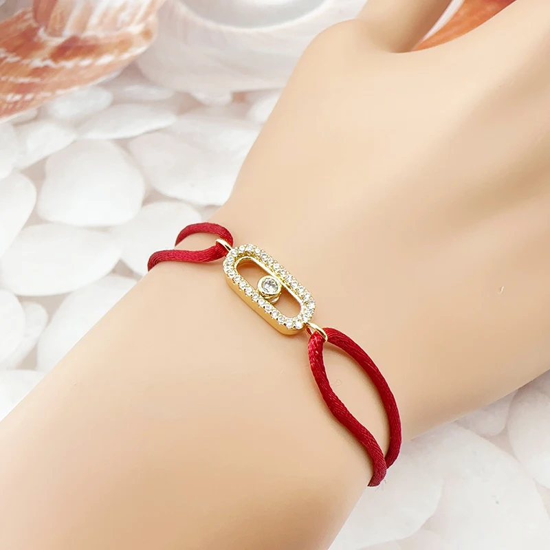 

Lanruisha simple copper micro inlaid zircon with a sliding bead hand woven red rope fashion accessory for women's Bracelet