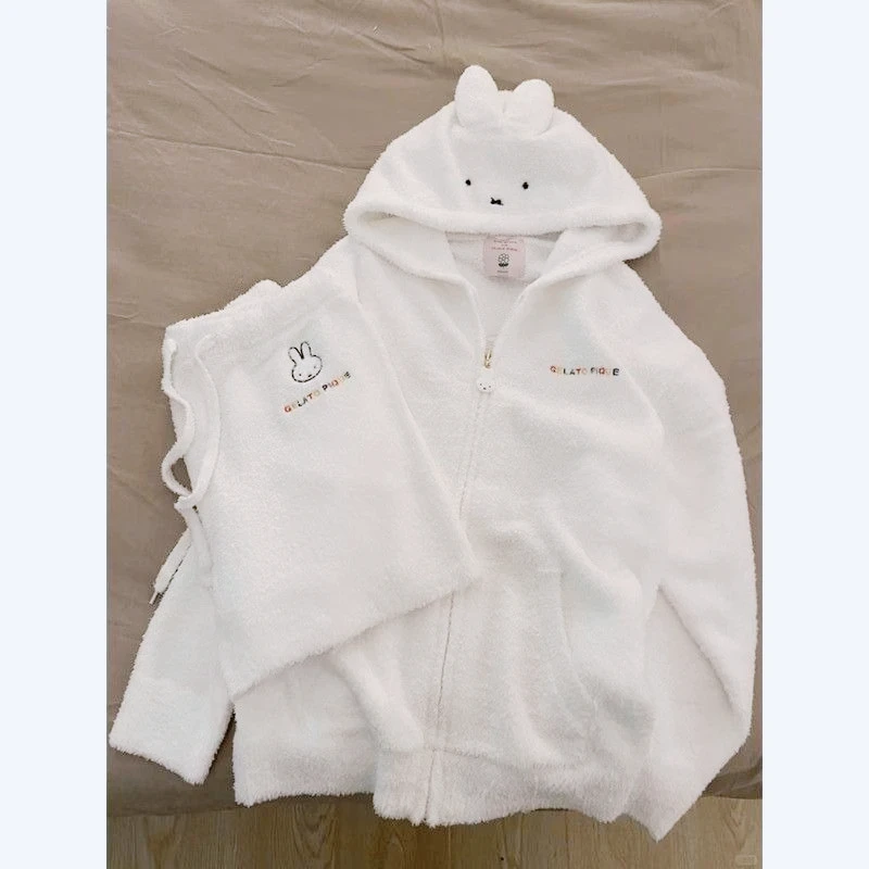 Kawaii Miffy, плюшевые пижамные шорты, мягкие флисовые шорты для женщин, уютная домашняя одежда для дома, массивная одежда с милым мультяшным кроликом