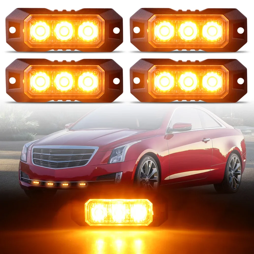 4pcs 3Led Strobe Warning Light Strobe Grille Flashing Lightbar For Truck Off-road vehicle Beacon Lamp Amber Traffic Light 12-24V
